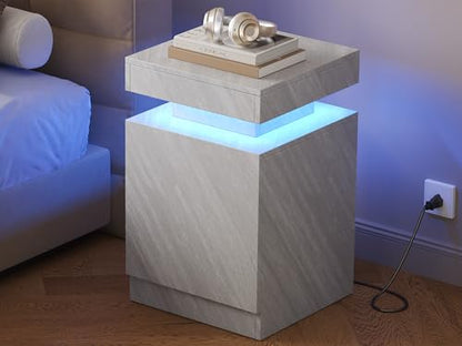 Nightstands Set 2, 15 Inches LED Night Stand Set of 2, Modern Bedside Table with LED Lights, High Gloss Surface, End Table with Storage for Bedroom, Grey - color: Grey-15"