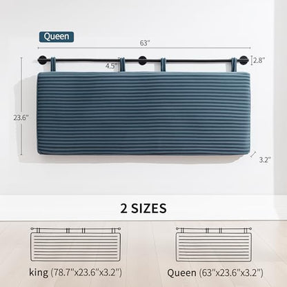 Queen Headboard Only, Wall Mounted Hanging Upholstered Bed Head Board | Modern Vertical Channel Design of Fine Flannel, Elegant Blue Fluted Headboard for Bedroom (Lake Blue, Queen Size) - color: Flannel/Lake Blue, size: Queen
