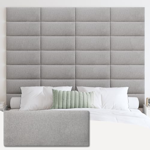 IFNOW Upholstered Wall Mounted Headboard, 3D Soundproof Wall Panels Peel and Stick for King Size, Reusable and Removable Tufted Bed Headboard in Medium Grey (12 Panels, 10" x 24") - color: Fabric-medium Gray, size: King