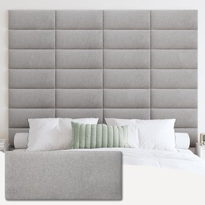 IFNOW Upholstered Wall Mounted Headboard, 3D Soundproof Wall Panels Peel and Stick for King Size, Reusable and Removable Tufted Bed Headboard in Medium Grey (12 Panels, 10" x 24") - color: Fabric-medium Gray, size: King