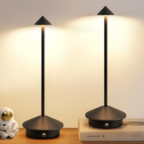 Modern Cordless Table Lamp Set of 2, Black Portable LED Desk Lamps | 5000mAh, Rechargeable, Battery Operated Lighting for Bedroom, Dining Room, Restaurant, Coffee Shop, Camping, Night Light - color: Black (2 Pack)