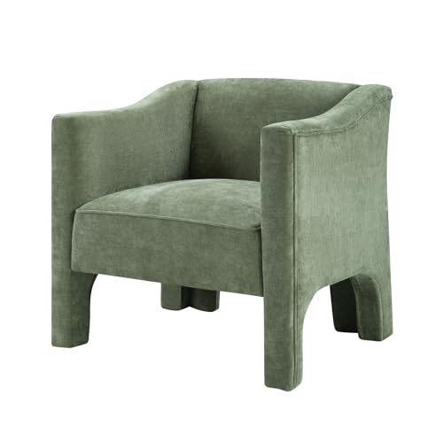 Penau Barrel Accent Chair, Chenille Upholstered Green Chair | Soft Chenille Upholstery, Enclosed Barrel Arms, Compact Lounge Seating For Living Room, Bedroom, Reading Nooks
