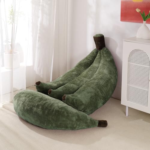 Banana Bean Bag Chair with Ottoman, Floor Sofa Bed with Footrest, Comfy Convertible Lounger for Teens & Adults, Plush Couch for Bedroom, Living Room or Dorm, M-DarkGreen - color: Darkgreen, size: Medium