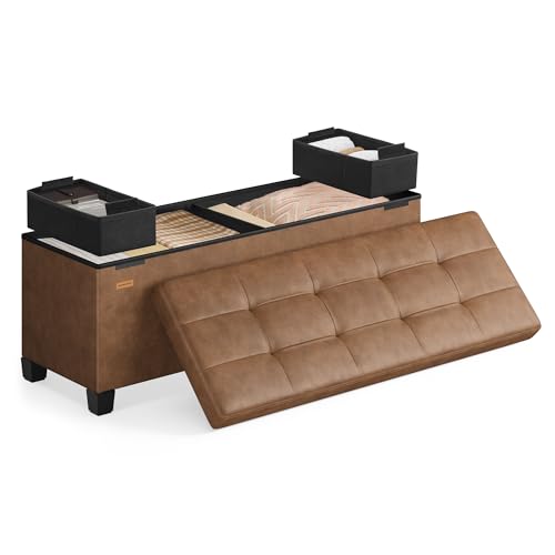 SONGMICS Storage Ottoman, Storage Bench with Legs, 15 x 43.3 x 15.7 Inches, Ottoman Bench, 30 Gal. (112 L), Synthetic Leather, for Living Room, Entryway, Coffee Brown ULSF0514K03 - color: Coffee Brown, size: 15"D x 43.3"W x 15.7"H