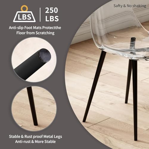 Baysitone Clear Dining Chairs Set of 20, Modern Kitchen Chairs with Transparent Seat, Acrylic Accent Side Chairs with Plating Metal Legs for Dining Room, Kitchen, Living Room with Black - color: Black, size: Set of 20