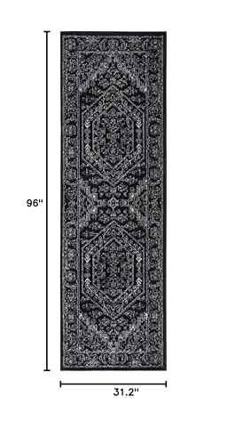 SAFAVIEH Adirondack Collection Runner Rug - 2'6" x 8', Black & Ivory, Oriental Medallion Design, Non-Shedding & Easy to Clean, Ideal for Ideal for Hallway, Foyer, Kitchen, Entryway, Bedroom (ADR108Z) - color: Black/Ivory, size: 2'6" x 8' (Runner)