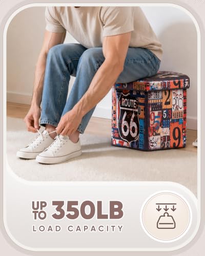 B FSOBEIIALEO Route 66 Storage Ottoman Hexagonal, Faux Leather Foot Rest Seat for Living Room, Storage Organizer 16.93"x15"x15" - size: 16.93*15*15 inches