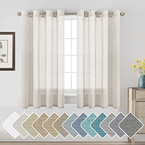 H.VERSAILTEX Linen Curtains Nickel Grommet Natural Linen Semi-Sheer Curtains 2 Panels Privacy Added Premium Soft Rich Material Drapes for Bedroom/Living Room - 52x54 - Inch - Natural - color: Natural, size: 52"W x 54"L (Pack of 2)