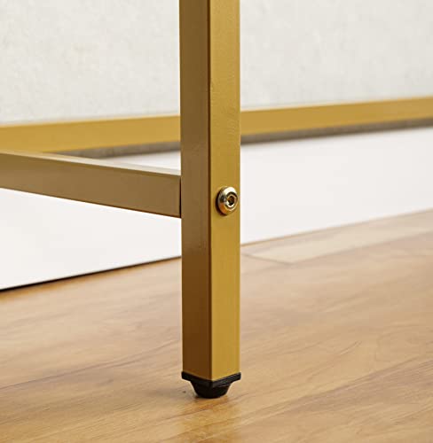 loglus Small Console Table for Entryway, Faux Marble MDF Sofa Table with Golden Frame, Single Layer, White Marble, 9.45" D x 38.19" W x 29.72" H - color: White Marble, style: Single Layer