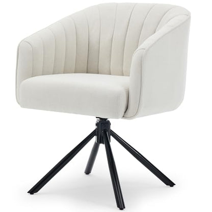 Swivel Desk Chair No Wheels Modern Upholstered Vanity Chairs Stationary | Comfy Dining Chairs with Mid Back Computer Task Chair Swivel Accent Arm-Chair for Home Office/Vanity/Bedroom, Beige - color: Beige