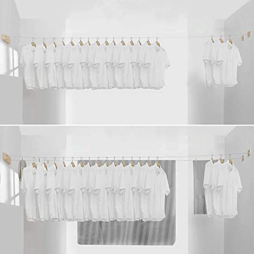 Retractable Double Clothesline Laundry Indoor Washing Clothes Line | Adjustable Stainless Steel Clothes Dryer Rope String, Hotel Style Heavy Duty, 13.8 Feets, Wall Mounted, Gold ABS Aluminum - size: Double Rope, style: Gold