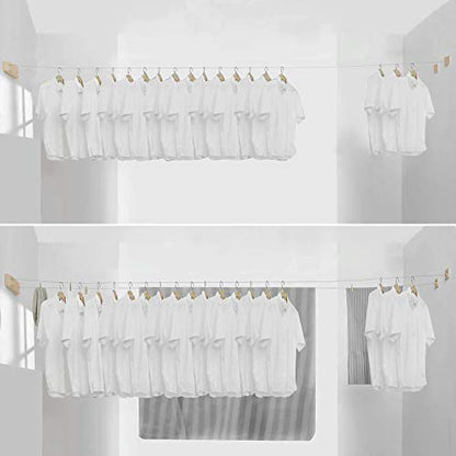Retractable Double Clothesline Laundry Indoor Washing Clothes Line | Adjustable Stainless Steel Clothes Dryer Rope String, Hotel Style Heavy Duty, 13.8 Feets, Wall Mounted, Gold ABS Aluminum - size: Double Rope, style: Gold
