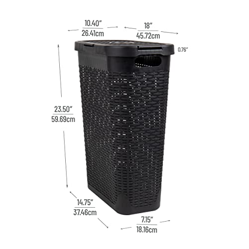 Mind Reader Slim Laundry Hamper with Lid, 40L Clothes Basket, Narrow Tapered Design with Ventilated Cutout Pattern, Plastic, Set of 2, Black - color: Black, size: Set of 2