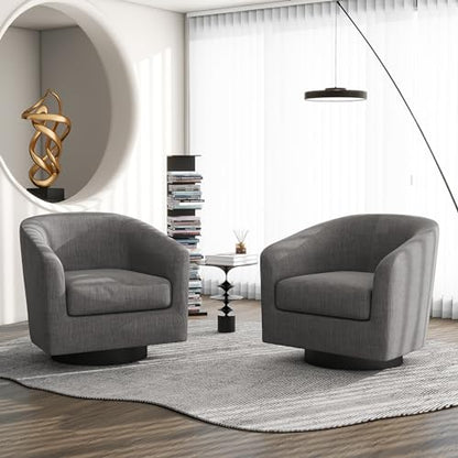 Swivel Barrel Accent Chair, Comfy Reading Armchair, Grey, Set of 1 | Club Chairs for Adults, Low-Back Design, Modern Round Style, Solid Wood Frame & Metal Swivel Base, For Living Room & Bedroom - color: Grey