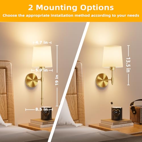 Battery Operated Wall Sconces Set of 2, Wireless Rechargeable Dimmable Wall Light with 5600mAh RGB Bulb and Remote for Bedroom, Living Room, Hallway, Gold, 19in - color: Gold, size: 19 Inch Set of 2