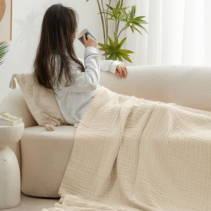 Love's cabin 100% Cotton Muslin Blanket, 6 Layer Lightweight Breathable Gauze King Size Blanket 108 x 90 Inches, Soft Summer Blanket for Bed, Beige - color: Beige, size: King(108"x90")