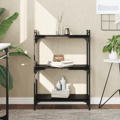 Industrial 3 Tier Black Bookcase 23.6 x 11.8 x 33.9 in Engineered Wood & Metal Small Bookshelf for Living Room Bedroom Office Modern Matte Finish Easy Assembly - color: Black, size: 23.6 x 11.8 x 33.9 in