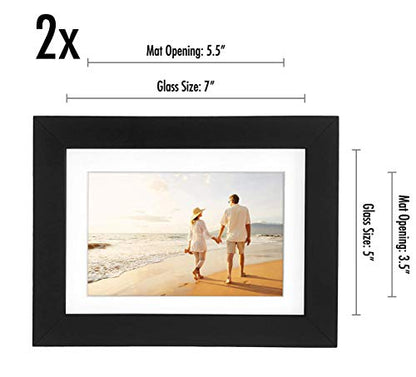Americanflat 5x7 Picture Frame with Shatter-Resistant Glass - Set of 2 - Use as 4x6 Frame with Mat or Display 5x7 Photo Without Mat - Signature Collection - Picture Frames for Tabletop or Wall - Black | Engineered Wood construction, Shatter-resistant glas