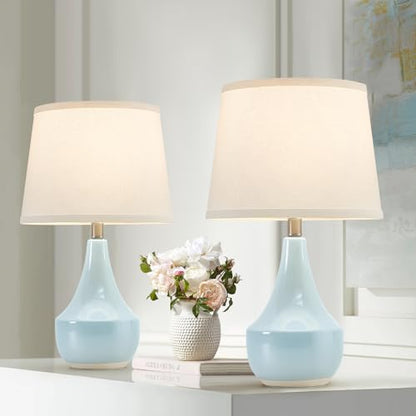 18" Table Lamp Set of 2, Ceramic Lamp Classic Beside Lamps Nightstand Lamp Modern Cute Lamp for Living Room, Bedroom & Office Rocker Switch Sky Blue-LED Bulbs Included - color: 18.63" Blue