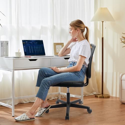 CLATINA Armless Home Office Chair,Small PU Leather Ergonomic Low Back Desk Chair with Lumbar Support and Wheels, Adjustable Height 360° Swivel Rolling Computer Task Chair, Black - color: Black-heihu, size: 1 Pack