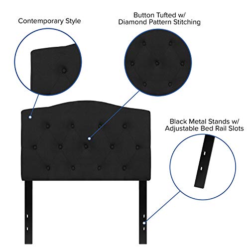 EMMA + OLIVER Black Twin Tufted Headboard | Adjustable Bed Rail Slots, Fabric Upholstered - color: Black, size: Twin