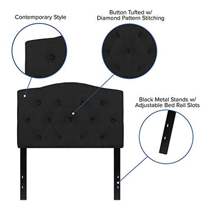 EMMA + OLIVER Black Twin Tufted Headboard | Adjustable Bed Rail Slots, Fabric Upholstered - color: Black, size: Twin
