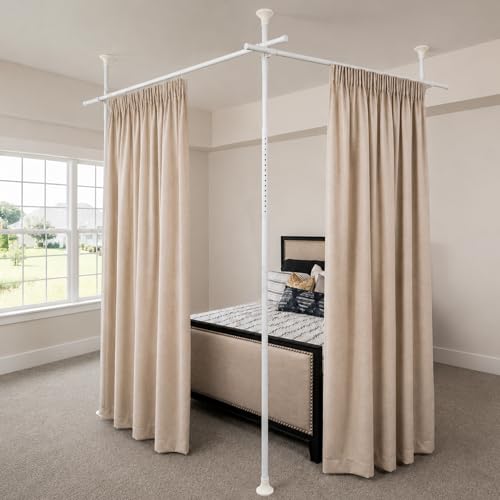 Room Divider Curtain Rod, Adjustable Room Separator for Space Partition 4-10ft(H) 28-116inch(W) Temporary No Drill Wall Room Divider Floor to Ceiling Tension Rod, White - color: White, size: 116