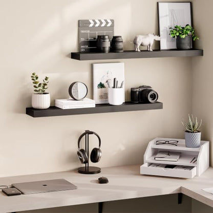 Ballucci Floating Shelves, 36" Wood Wall Shelf Set of 2, with Invisible Brackets for Bathroom, Living Room, Bedroom, Kitchen, Nursery, 6" Deep, Black - color: Black, size: 35.4 inches