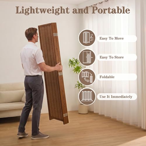 4 Panel Bamboo Room Divider, Folding Privacy Screen, Dark Brown | Pine wood frame, dual-action stainless steel hinges, 5.6FT tall, extends to 63 inches wide, no assembly - color: Dark Brown, size: 4 Panel