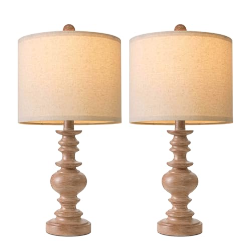 20” Small Traditional Table Lamps Set of 2 for Bedroom, Farmhouse Resin Bedside Lamps for Night Stands, Rustic Light Brown Lamps for Living Room Side Table Ideal for Compact Spaces