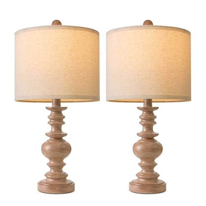 20” Small Traditional Table Lamps Set of 2 for Bedroom, Farmhouse Resin Bedside Lamps for Night Stands, Rustic Light Brown Lamps for Living Room Side Table Ideal for Compact Spaces