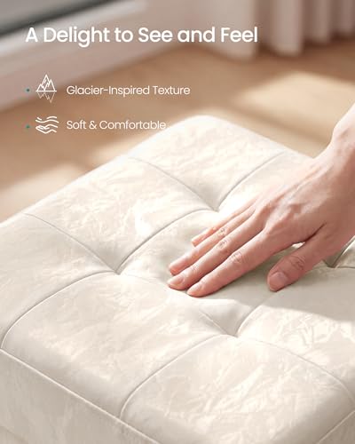 SONGMICS Storage Ottoman, Textured PU Leather Footstool, Foldable Footrest with Cushion, for Living Room and Bedroom, 15 x 15 x 15 Inch, White, Minota Collection ULSF522WD01 - color: White (Wthout Legs)