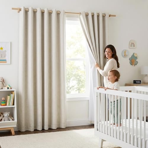 NICETOWN Full Blackout Natural Linen Cold Reducing Curtains 102" Length with Thermal Insulated Liners for Living Room, 2 Panels, 52 inches W, Farmhouse Style Keep Warm Large Window Draperies for Hall - color: Natural, size: 52"W x 102"L (Pack of 2)