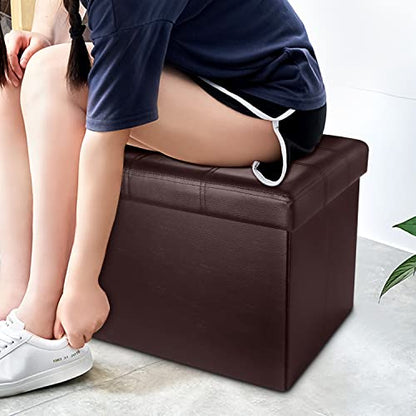 Bsketa Storage Ottoman, Folding Foot Stool with Thicker Foam Padded Seat Small Leather Storage Ottoman Bench Foot Rest for Living Room Foldable Coffee Table 17x13x13in,Brown - color: Brown