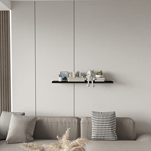 SAUMONIERES Floating Wall Shelves for Bedroom Bathroom Wall Mounted Solid Wood Shelf Storage Decor, Long Black Floating Shelf - color: Black, size: 36 Inch-1 shelf