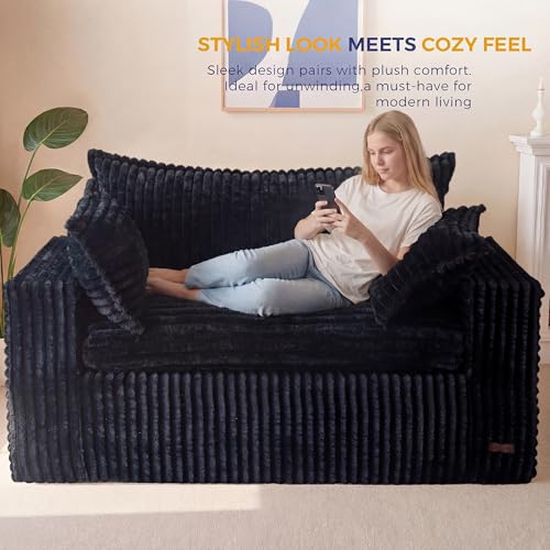 MAXYOYO Boneless Couch, 59-Inch Couch in a Box, Deep Loveseat | Foam-Filled Boneless Loveseat, Deep Seating for Two with No Assembly, Ideal for Living Rooms, Bedrooms or Apartments, Black - color: Black