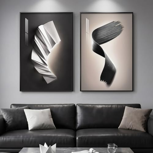 Large Framed Modern Black and White Wall Art for Living Room, Set of 2 Abstract Geometric Pictures Print Paintings, Luxury Bright Style Artwork for Bedroom Dining Room Hallway Wall Decor, 24x36 Inch - color: Grey Black White 1, size: 24" W x 36" H x 2Pcs