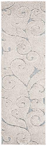 SAFAVIEH Florida Shag Collection Runner Rug - 2'3" x 7', Beige & Blue Grey, Scroll Design, Non-Shedding & Easy to Clean, High-Low Plush Pile, Ideal for Bedroom, Foyer, Hallway (SG455-1155) - color: Beige/Blue Grey, size: 2'3" x 7' (Runner)