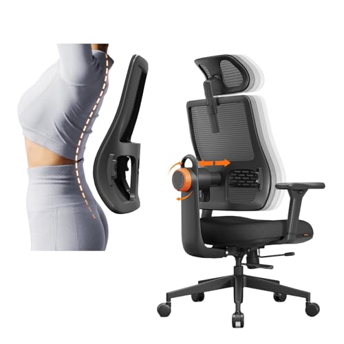 Ergonomic Home Office Chair, High Back Desk Chair with Unique Adaptive Lumbar Support, Adjustable Headrest, Seat Depth Adjustment, 96°-126° Tilt Function, Adjustable Armrest Recliner - color: Black