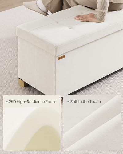 SONGMICS Storage Ottoman Bench with Legs, Folding Ottoman Foot Rest with Flipping Lid, Bench with Storage, for Living Room, Bedroom, Entryway, Velvet, 43.3 Inches, Cappuccino Beige ULSF083LH01 - color: Cappuccino Beige, style: with Flipping Lid