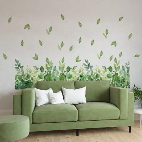 3 Pieces Green Leaves Wall Decals Vinyl Green Vines Wall Stickers Removable Art Murals Peel and Stick Leaves Decor for Girls Bedroom Living Room Nursery - style: Leaves