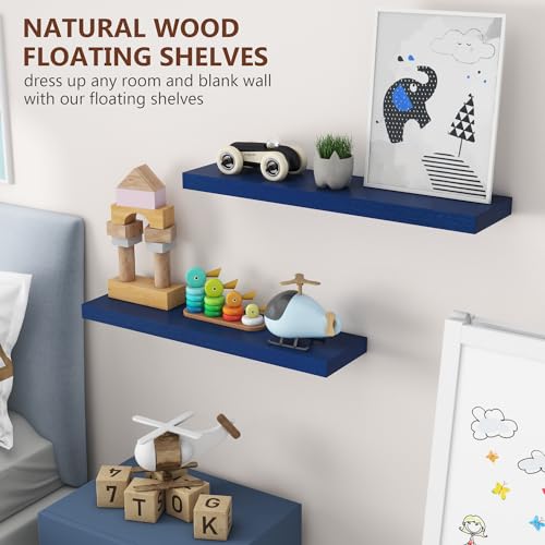 fuqing 30 Inch Floating Shelves, 6.7 Inch Deep Blue Wall Shelves Set of 2 | 30'' x 6.7'' x 1.4'' Dark Blue Shelves for Boys' Room Living Room, 40LBS, Lightweight, Hardware Included, Waterproof Finish - color: Dark Blue, size: 30 Inch