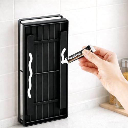 Pull Out Cabinet Organizer, 1-Tier Metal Slide Out Basket | Black metal mesh basket, smooth slide-out rail, no-drill adhesive setup, for frameless kitchen cabinets and pantry storage
