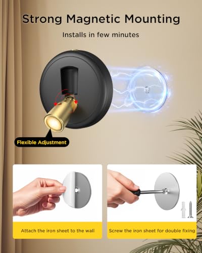 충전식 배터리 LED 스포트라이트 실내: 무선 미니 아트 액센트 스포트 라이트 타이머 리모컨 포함 - 작은 조도 조절 가능한 업라이트 식물 디스플레이 페인팅 다트보드 아트워크 초상화 옷장 - color: 블랙.