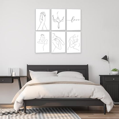 HoozGee Minimalist Line Wall Art Prints with Built-in Wooden Frame Black and White Modern Love Abstract Canvas Print Poster Art for Living Room Bedroom Office Home Room Decor (24"x36" FRAMED) - size: 24"x36" FRAMED