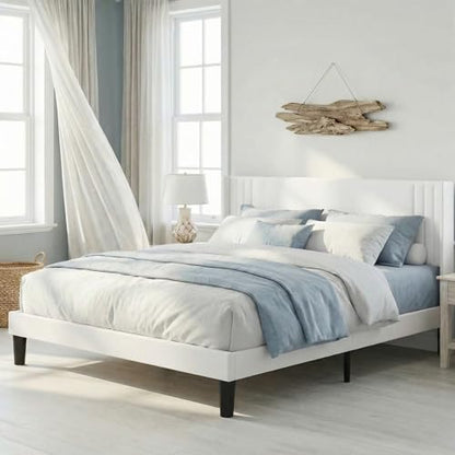 Gizoon Full Bed Frame with Wingback Headboard, Upholstered Platform Bed | Bed Frame with Padded Headboard,Wooden Slats, Noise-Free, No Box Spring Needed, Easy Assembly,White - color: White, size: Full