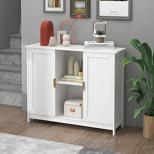 TaoHFE White Buffet Cabinet with Storage,Wooden Narrow Entryway Cabinets | Modern White Cabinet With Doors Credenza,Narrow Sideboard Entryway Cabinets for Living room - color: White