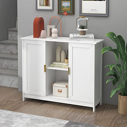 TaoHFE White Buffet Cabinet with Storage,Wooden Narrow Entryway Cabinets | Modern White Cabinet With Doors Credenza,Narrow Sideboard Entryway Cabinets for Living room - color: White