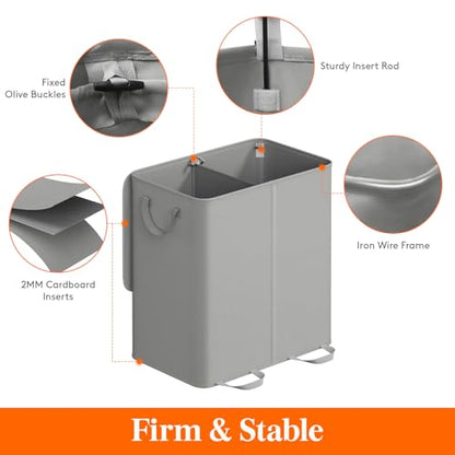 Lifewit Double Laundry Hamper with Lid and Removable Laundry Bags, Large Collapsible 2 Dividers Dirty Clothes Basket with Handles for Bedroom Laundry Room Closet Bathroom College, 136L Silver Gray - color: Silver Gray, size: 136L