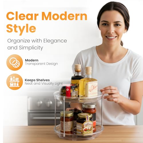 Oizeir Clear Two Tier Lazy Susan Organizer 2-Pack | Rotating Spice Rack Turntable, For Kitchen Cabinet, Countertop, Bathroom, Dining Table, Spinning Carousel Racks - size: 2-Pack
